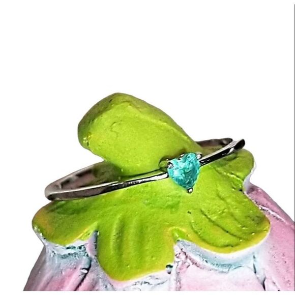 Sterling Silver Delicate Aquamarine Heart Crystal Ring BRAND NEW sz 7 - Picture 4 of 9